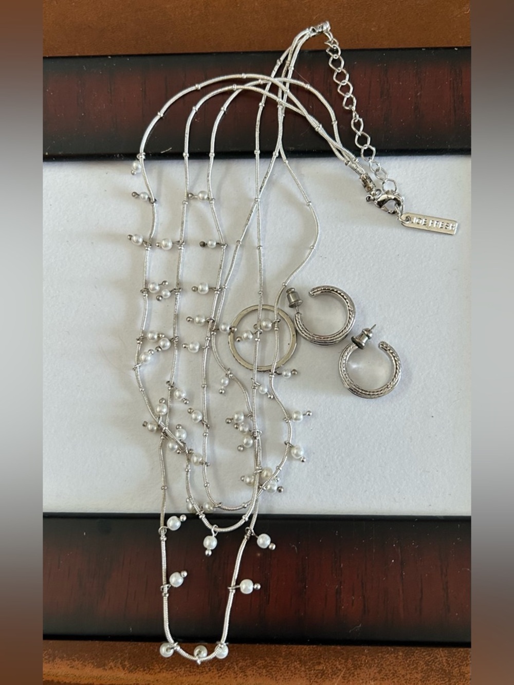 Silver coloured Multi-Strand faux Pearl set